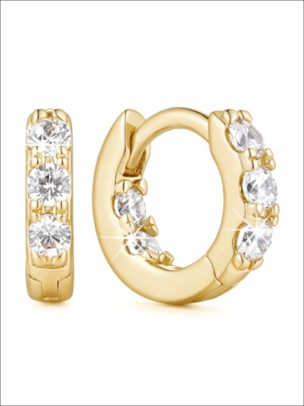 14K Gold Plated Cubic Zirconia Huggie Hoop Earrings 10mm